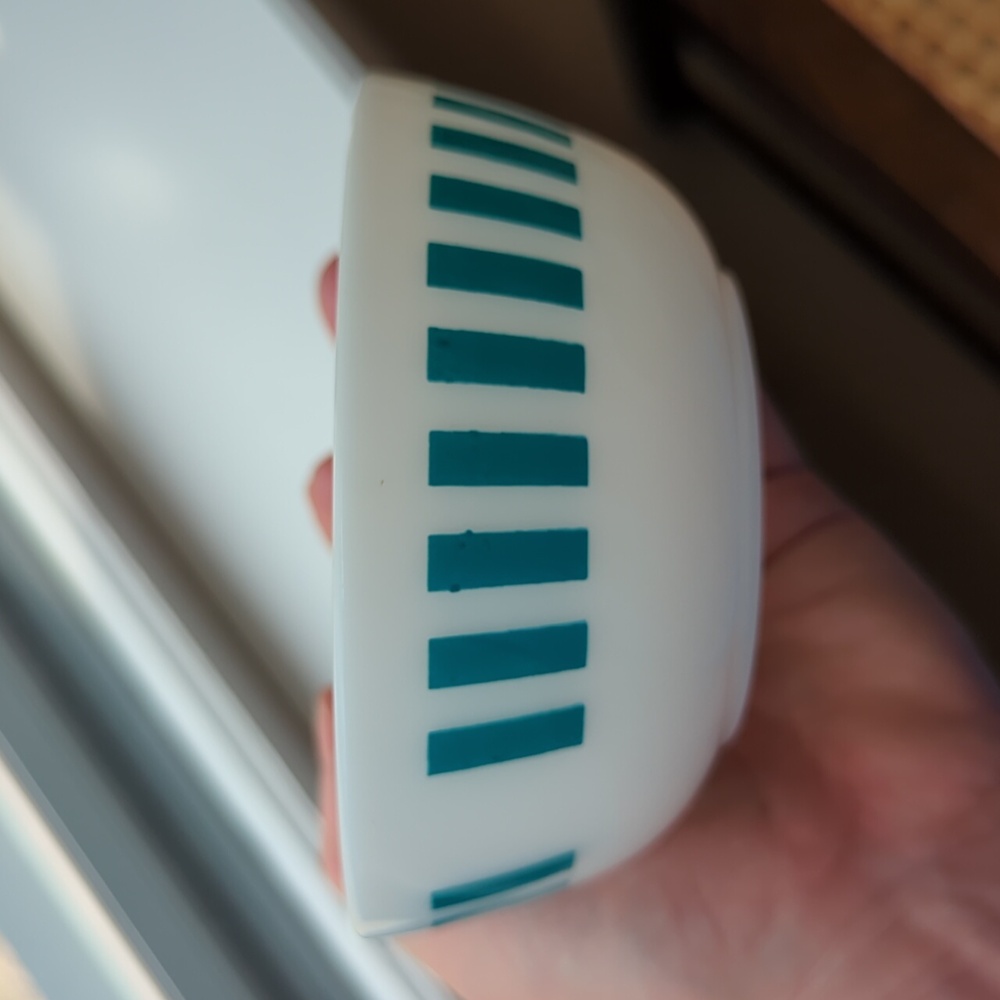 VTG Hazel Atlas Milk Glass Candy Stripe Bowl - Turquoise Blue